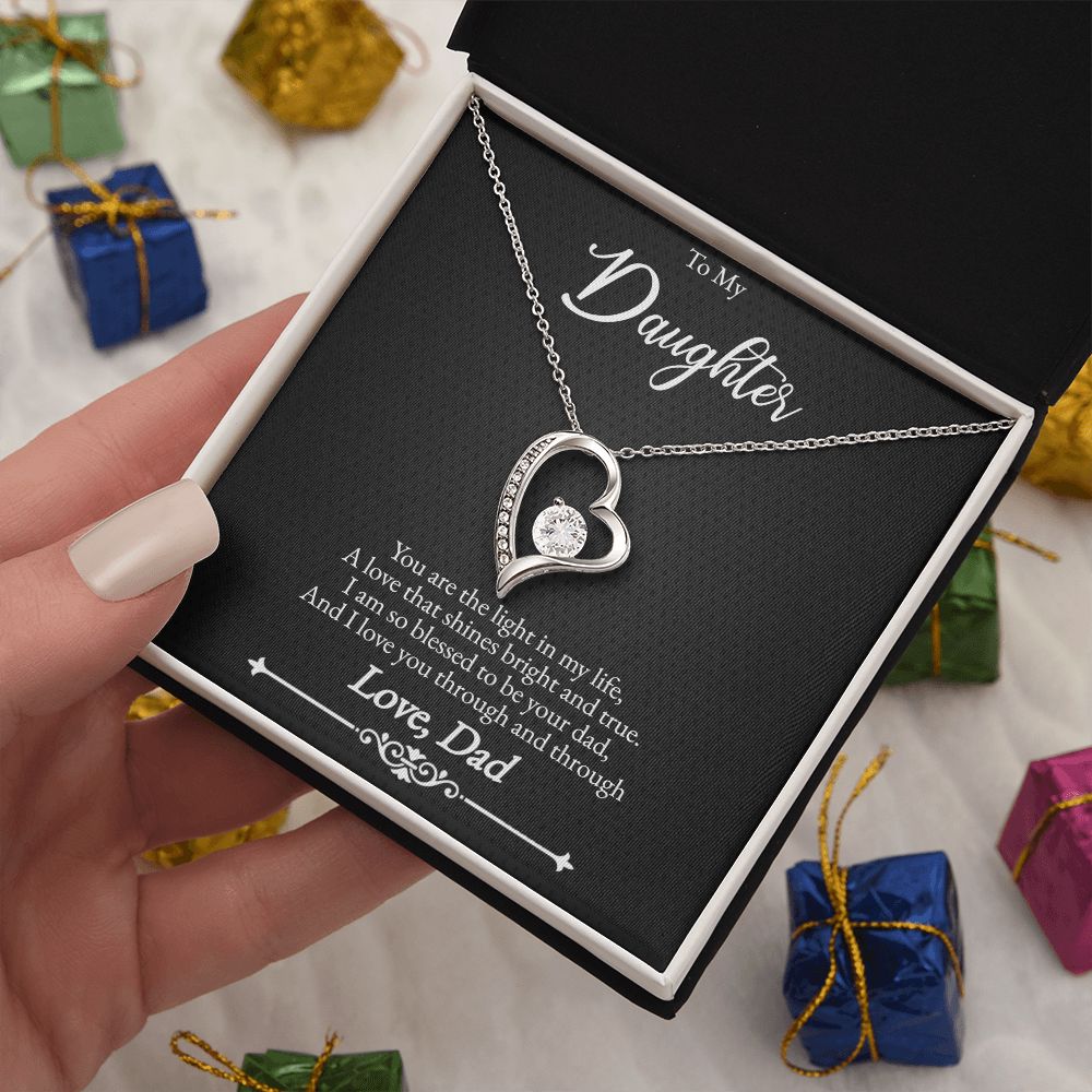 Father to Daughter Silver or Gold Cubic Zirconia Forever Love Necklace