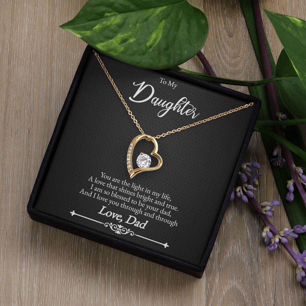 Father to Daughter Silver or Gold Cubic Zirconia Forever Love Necklace
