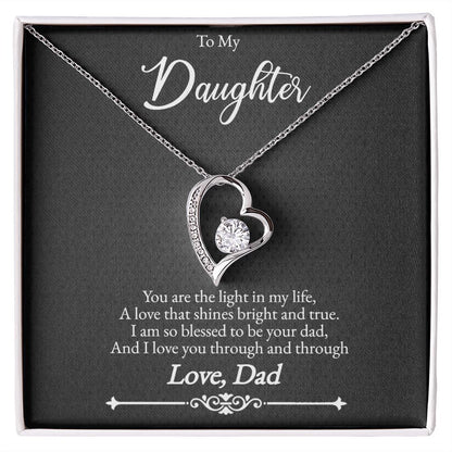 Father to Daughter Silver or Gold Cubic Zirconia Forever Love Necklace